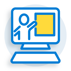 illustration of a laptop screen with a person pointing to a board